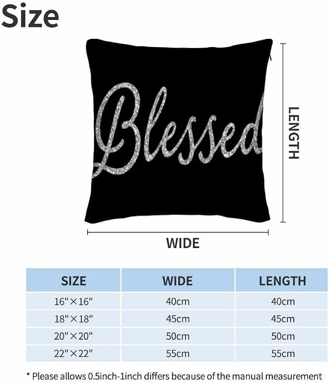 Bling Blessed White Throw Pillow Covers 18x18 Highlights Blessed Black Set of 2 - Image 6