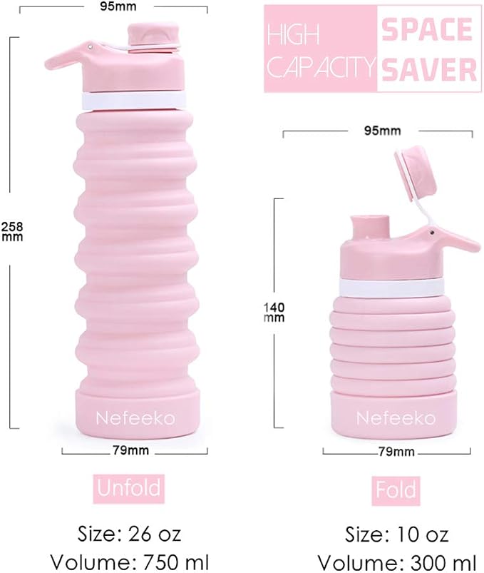 Nefeeko Collapsible Water Bottle, 26oz Silicone Foldable Water Bottles - Image 2