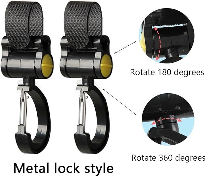 2 Pcs Walker Hook Hanging Multipurpose 360° Rotation Stroller Clip Diaper Bag - Image 2