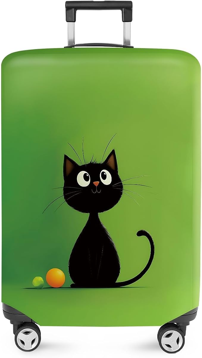 ANNA QUEEN Cute Black Cat Luggage Cover, Minimal Cartoon Suitcase Cover by ANNAQUEEN