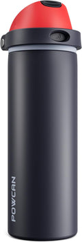 POWCAN 24 oz Stainless Steel Water Bottle: 2-in-1 Push-Button Spout & by POWCAN
