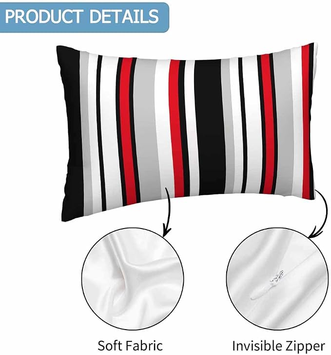 Vertical Lines Striped Pillow Covers 12 X 20 Black White Grey Red Watercolor - Image 3