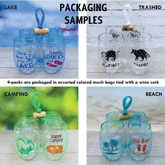 Wine-Oh Set of 4 Shatterproof Designer 16 oz Plastic Wine Glasses MADE in the - Image 6