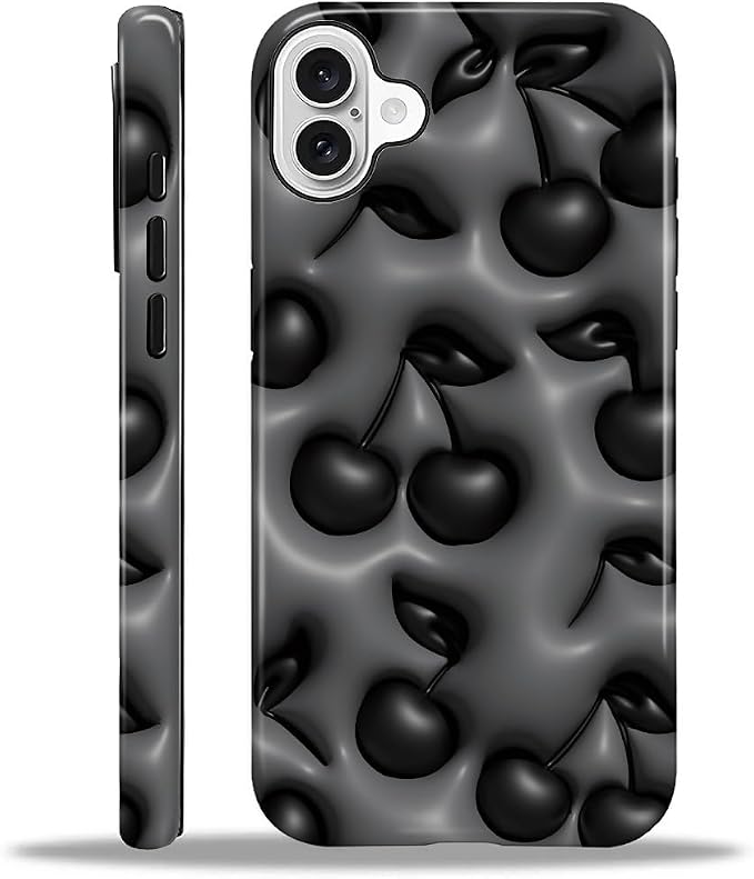 for iPhone 16 Case, HL2 Cute Cool Cherry Black Hybrid 2 Layer Hard Shell by Unknown