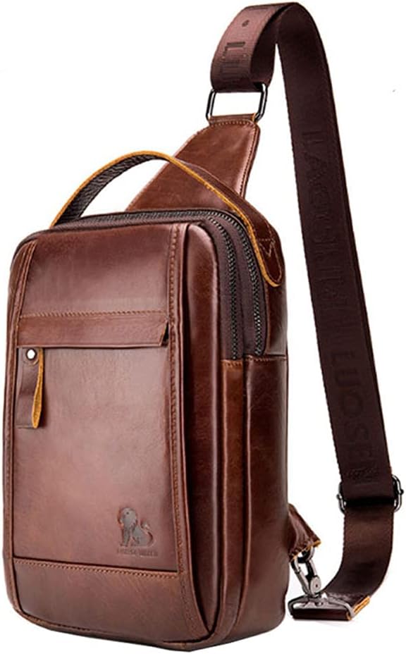 Leather Sling Bag Backpack for Men Women Outdoor Travel Hiking Business by Hebetag
