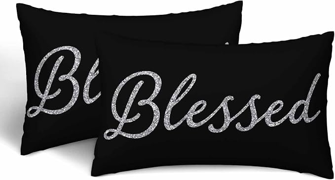 Bling Blessed White Throw Pillow Covers 12 X 20 Highlights Blessed Black Set of by Unknown