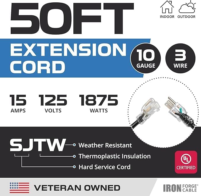 Iron Forge Cable 50 ft Lighted Outdoor Extension Cord - Image 2
