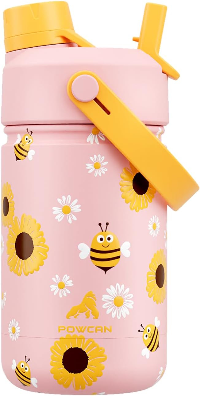 12 oz Kids Metal Water Bottle for School: Leakproof, Insulated Cup by POWCAN