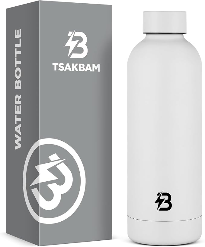 Insulated Water Bottle with Lid, 17 oz Reusable Leak-Proof Metal Stainless by TSAKBAM