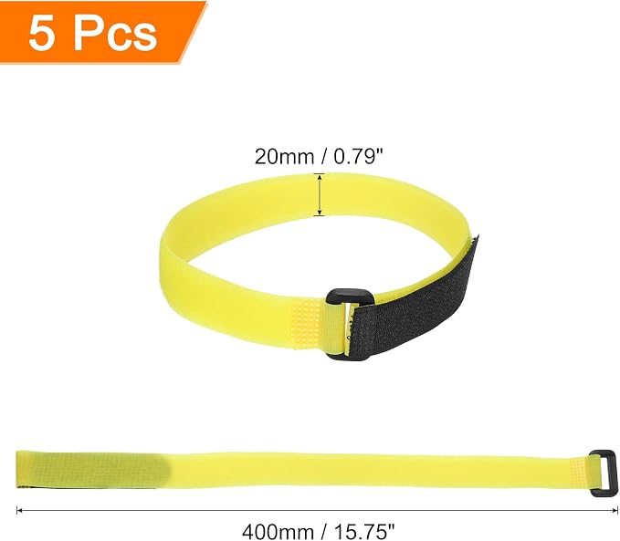 MECCANIXITY 5Pcs Reusable Battery Tie Down Straps, 0.8x16" Yellow Nylon - Image 2