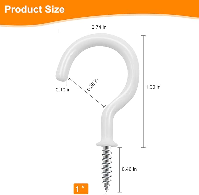 Cup Screw Hooks, 1 inch Vinyl Coated Ceiling100 Pack Screw in Hooks Plant - Image 2