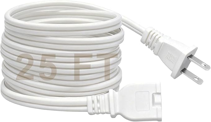 25 FT 2 Prong Extension Cord, 18AWG SPT-2 Indoor Male to Female Power Cord ETL by Gutedeal
