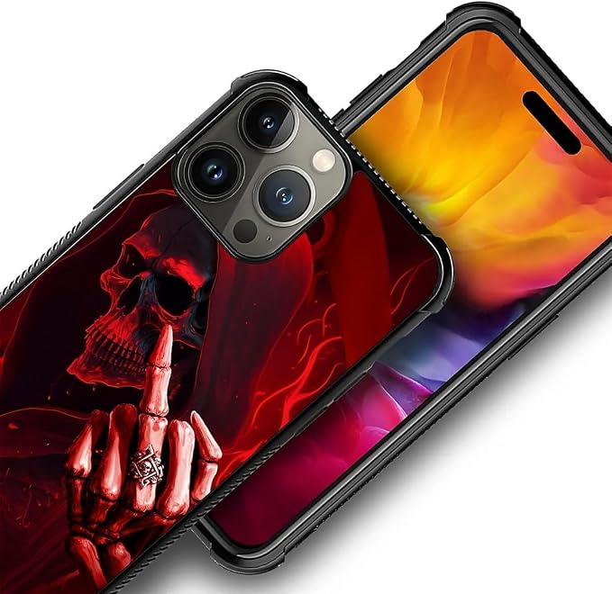 for iPhone 15 Pro Case, Gestures Funny Skull Pattern Graphic Design Girl Boy - Image 4