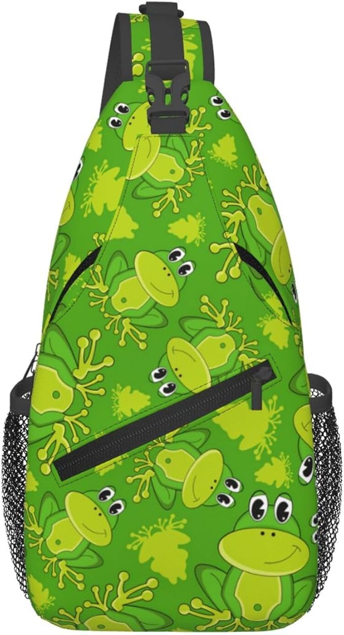 Cute Cartoon Frog Sling Bag For Women Men Funny Frogs Backpack Crossbody by Unknown