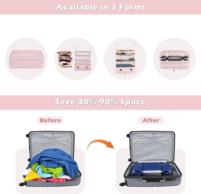 Surblue Hanging Closet Storage Bag Collapsible 3-Shelf Washable Oxford Fabric - Image 3