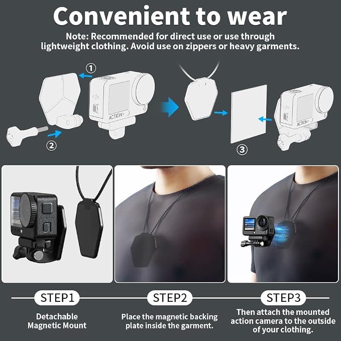 Magnetic Action Camera Chest Mount, Magnetic Neck Mount + Adjustable Neck Strap - Image 6