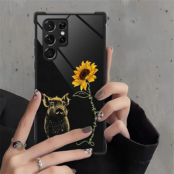 for Samsung Galaxy S22 Ultra Case, Pig Sunflower Yellow Sunshine Pattern - Image 7