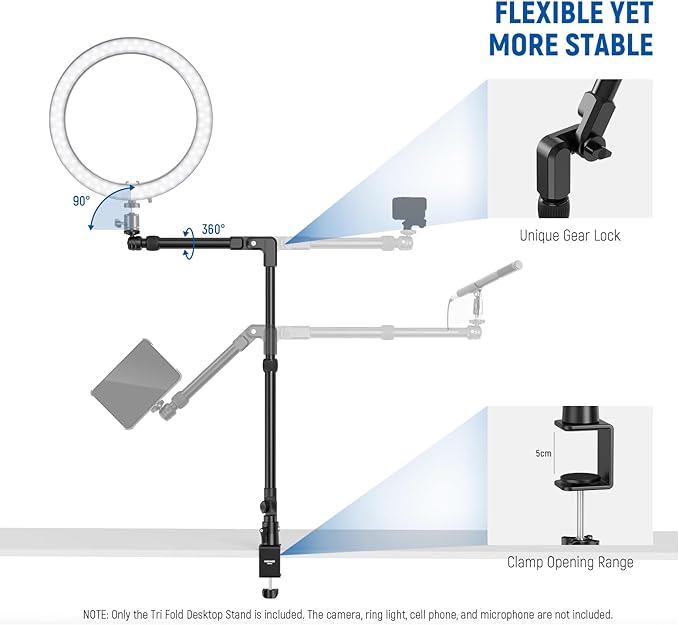 NEEWER 45.5" Overhead Camera Desk Stand, Aluminum 4 Section Magic Mic Boom Arm - Image 3