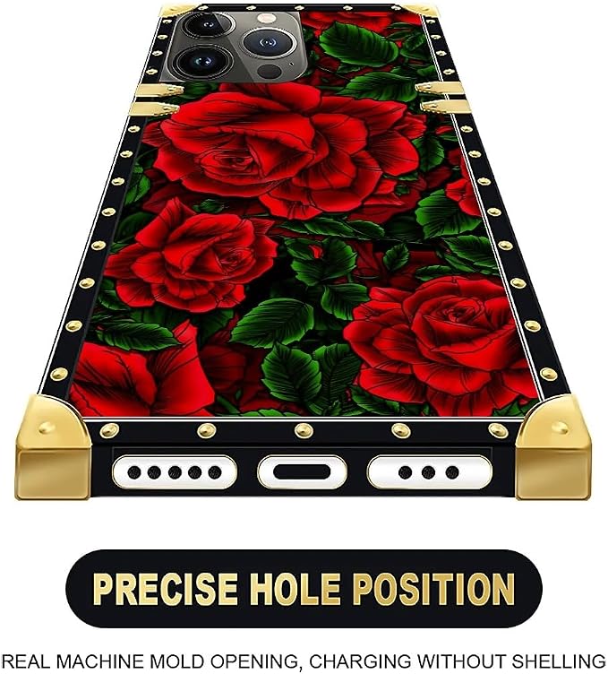 Compatible with iPhone 16 Pro Max Case, Vector Red Rose Green Leaf Luxury - Image 5