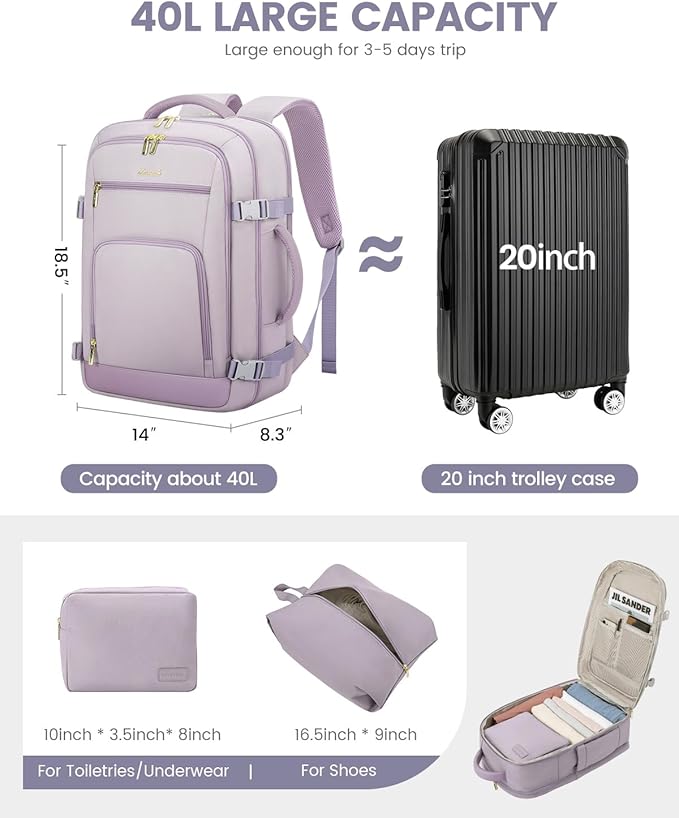 LOVEVOOK Travel Backpack For Women, 40L Carry On Backpack Flight Approved - Image 5