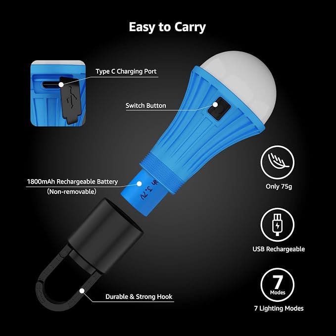 Lepro LED Rechargeable Camping Lantern, 7 White and RGB Light Modes, Camping - Image 6