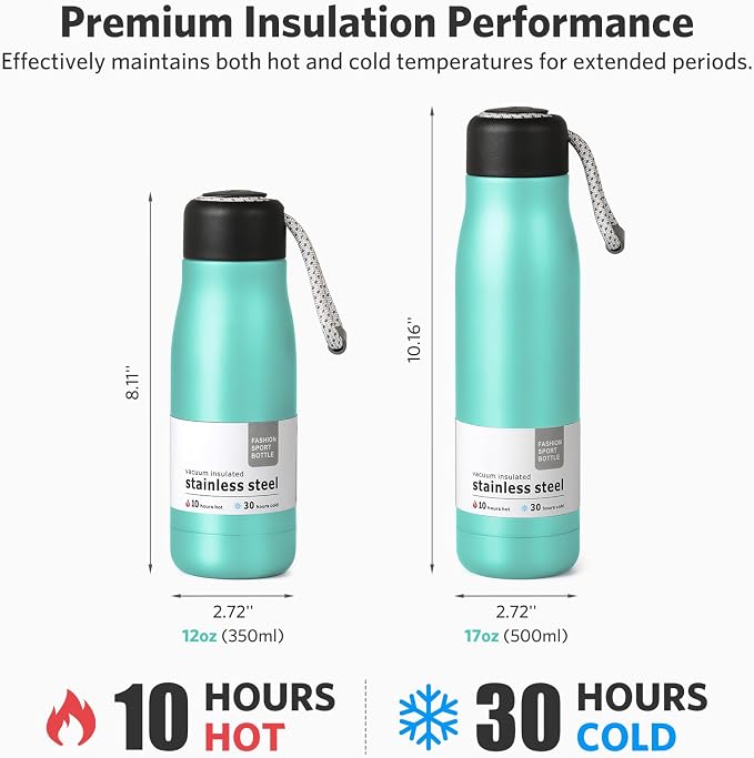 Dusgut 12 oz Stainless Steel Vacuum Insulated Bottle w/Strap Lid - Image 3
