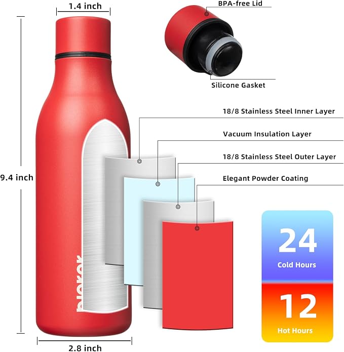 BJPKPK Insulated Water Bottles, 18 oz Stainless Steel Metal Water Bottle - Image 3