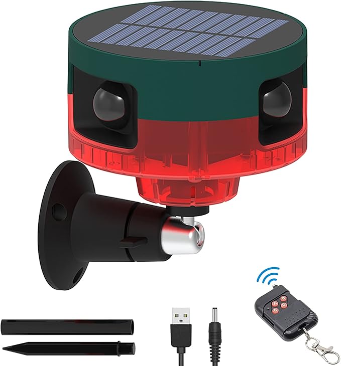 Solar Sensor Security Alarm Lights Outdoor, 360° Motion Detector LED Flashing by WONFAST