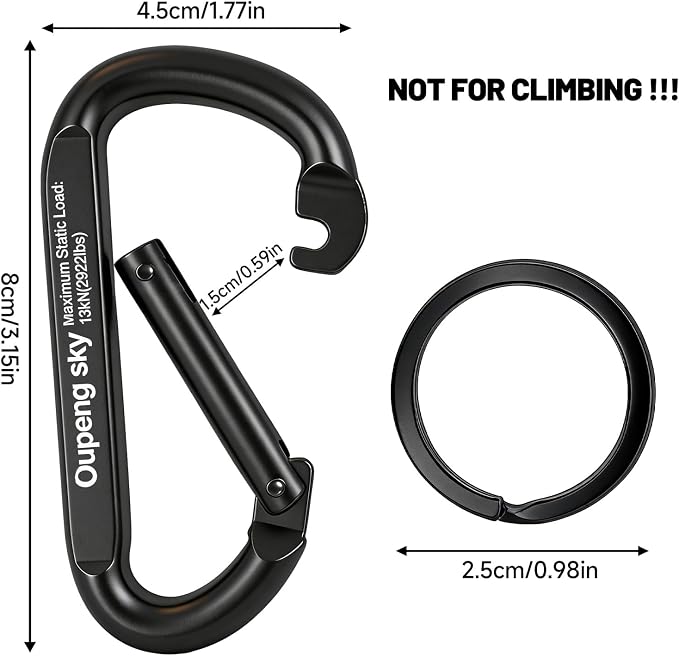 Carabiner Clip - Heavy Duty Carabiners 800lbs-13KN Carabeaner D Ring Shape - Image 2