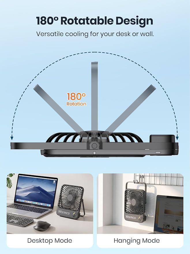 Warmco 10000mAh Portable Travel Fan 7-inch, Max 24H Runtime, Ultra-thin Quiet - Image 8