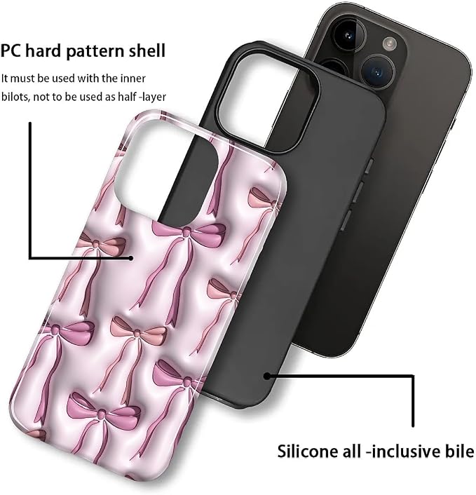 for iPhone 14 Pro Case, HL2 Abstract Ribbons Bows Hybrid 2 Layer Hard Shell - Image 3