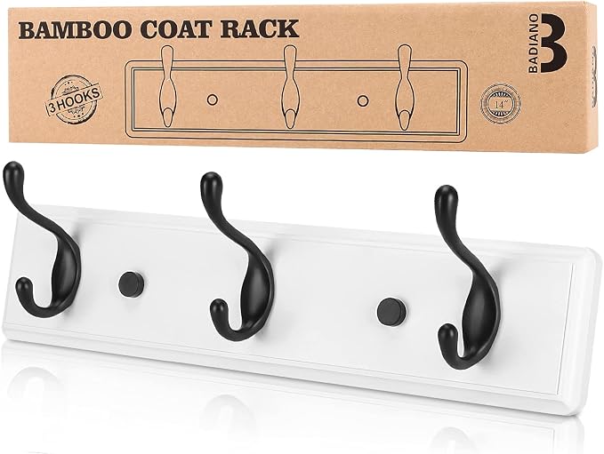 Badiano Wooden Coat Rack, Wall-Mounted Organizer by BADIANO