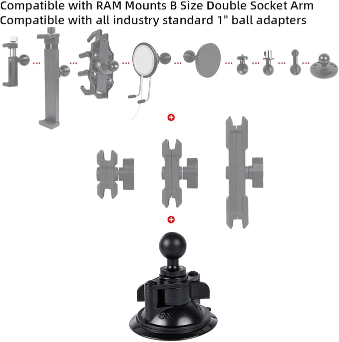 Suction Cup Base Mount with 25mm/1" Ball, Compatible with RAM Mounts and Other - Image 4