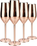 TJ Unbreakable 8 Oz Stainless Steel Champagne Flutes- Rose Champagne Glasses by TJ