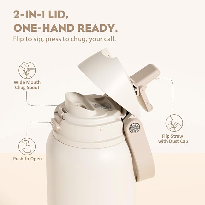 POWCAN 40 oz Insulated Water Bottle, 2-in-1 Push-Button Spout & Quick-Flip - Image 2