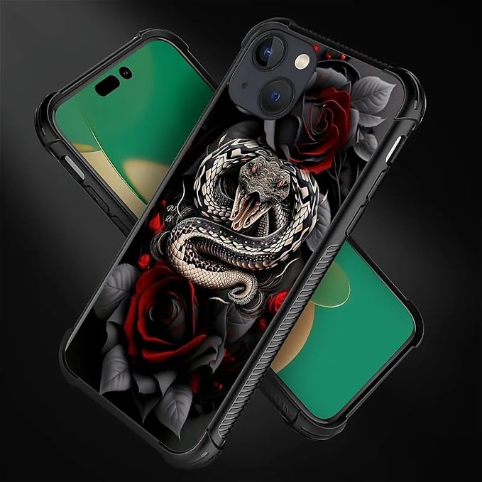 for iPhone 14 Case, Entwined Rose Snake Pattern Graphic Design Girl Boy Soft - Image 3