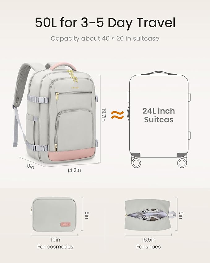 LOVEVOOK Travel Backpack for Women, 50L Carry On Backpack Flight Approved - Image 6