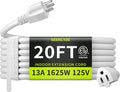 16/3 White Extension Cord 20 FT, Indoor Extension Cord by Seeklyze