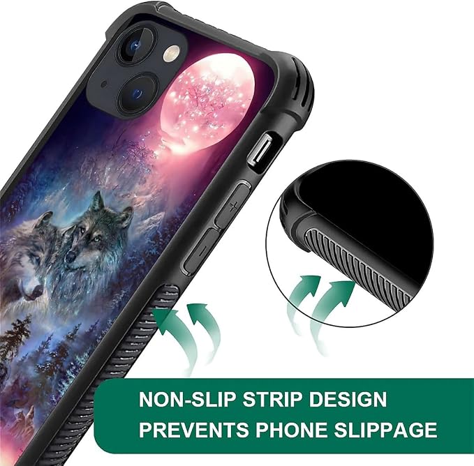 for iPhone 14 Case, Star Two Wolfs Howling Pattern Graphic Design Girl Boy Soft - Image 6