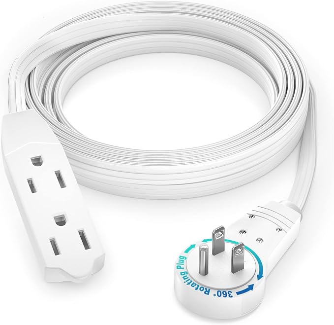 Maximm Cable 8 Ft 360° Rotating Flat Plug Extension Cord, 16/3 AWG Multi 3 by MaximmCable