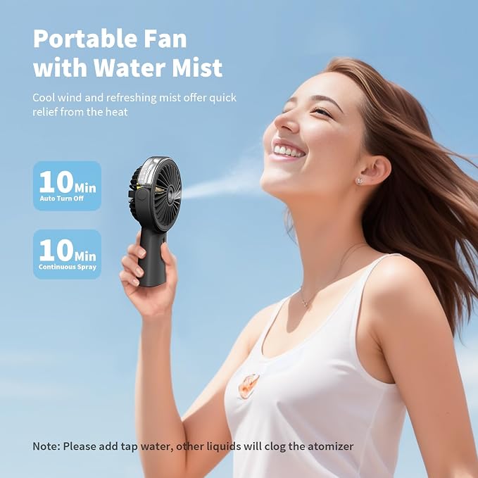 Otlonpe Handheld Misting Fan Portable, Small Personal Hand Held Rechargeable - Image 2