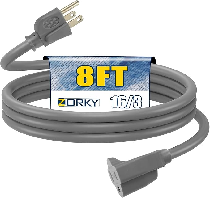 8ft Outdoor Extension Cord for Christmas Decorations- 16/3 Heavy Duty SJTW by Zorky