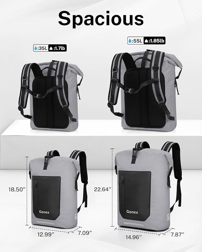 Gonex Ultralight Waterproof TPU Backpack, 55L Roll Top Dry Bag - Image 6