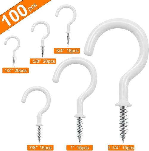 100 PCS Screw in Cup Hooks, 6 Size Vinyl Coated Screw Ceiling Wind Chimes Cup - Image 2