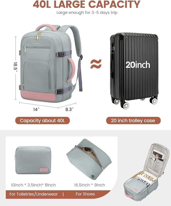 LOVEVOOK 40L Travel Backpack for Women Flight Approved, Carry on Backpack for - Image 3
