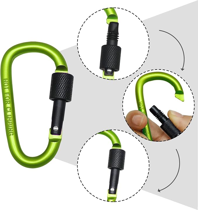6 Pack Small Locking Carabiner, 3 Inch Aluminum D-Shape Snap Hook - Image 2