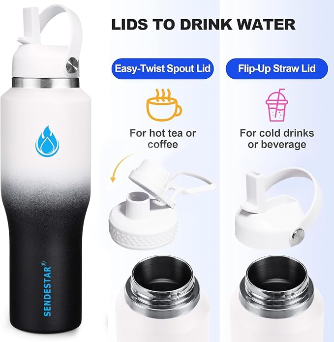 SENDESTAR Water Bottle, Wide Mouth Stainless Steel Vacuum Insulated Double Wall - Image 4