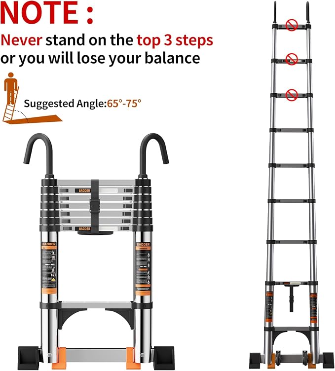 Telescoping Ladder, with Stable Hook and stabilizer barand, 12.5 FT Extension - Image 6