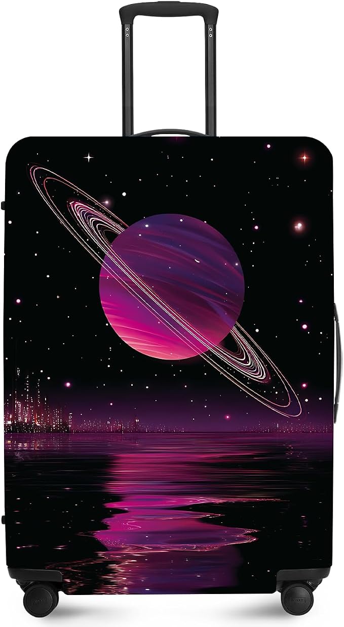 ANNA QUEEN Cosmic Purple Saturn Luggage Cover-Stretchable, Water Resistant & by ANNAQUEEN