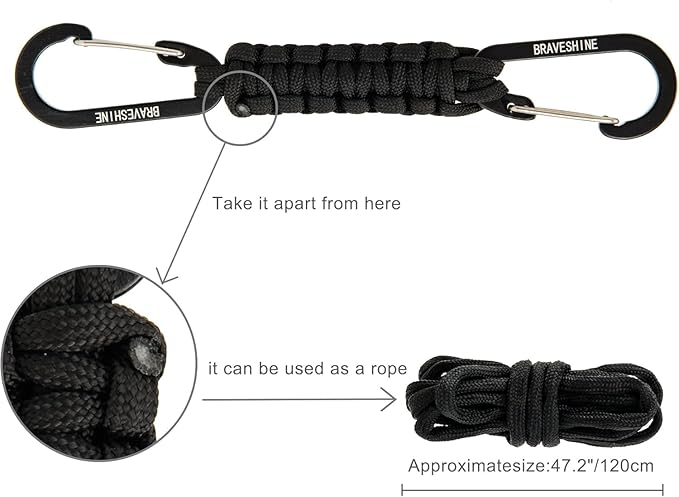 BRAVESHINE Paracord Keychain Carabiner Clip, D Ring Lanyard Hanger Stroller Hook - Image 3